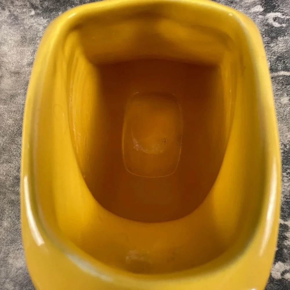 Vtg Fiesta Homer Laughlin 6" Disc Juice Pitcher Yellow Deco Ceramic Kitchencore - Picture 6 of 10